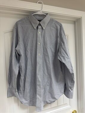 Lauren Ralph Lauren Blue and White Mini-Check Dress Shirt